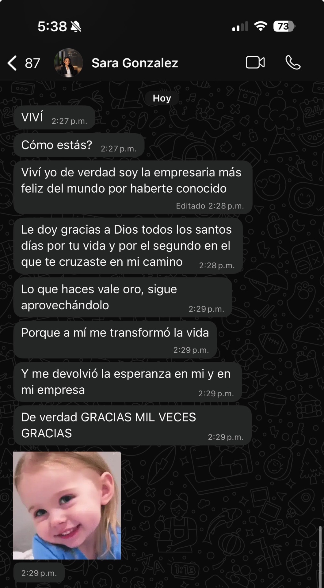 Testimonio original de Sara González por WhatsApp